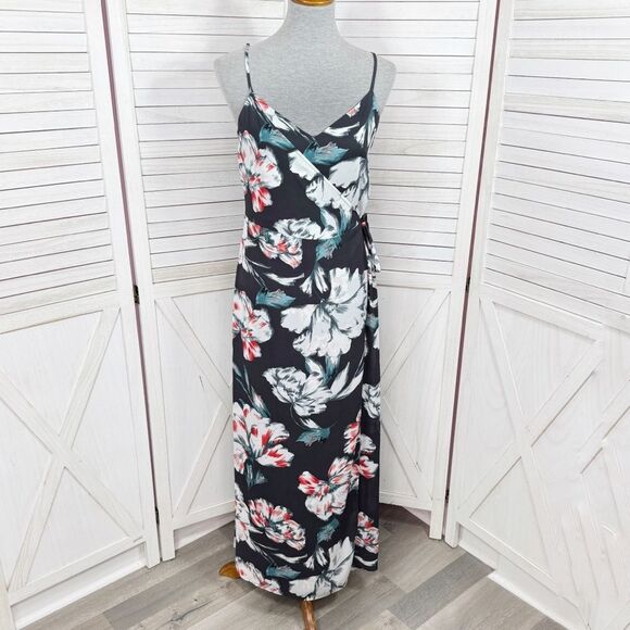 Philosophy Oversized Floral Faux Wrap Side Tie Sleeveless Maxi Slip Dress Blue 4 - Picture 1 of 15